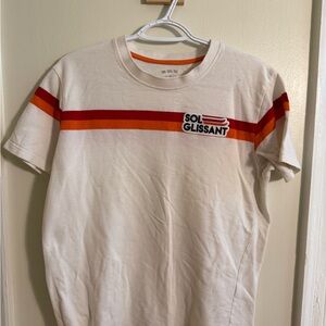 Men's Cream T-Shirt with Red and Orange Stripes